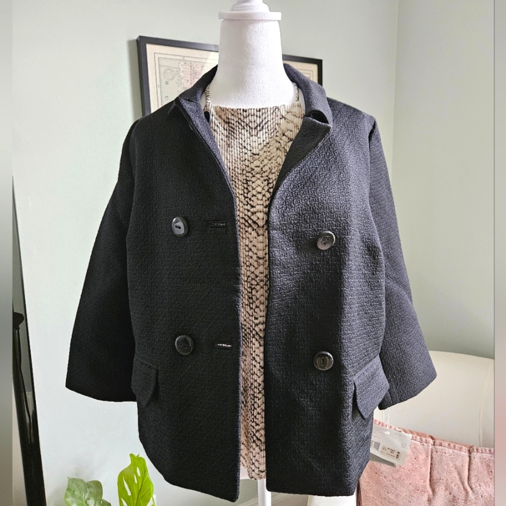 NWT Liz Claiborne Black Chinese Lacquer Pea Coat Size 12